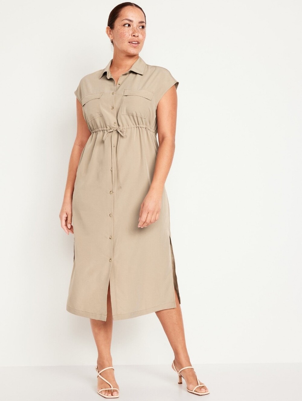 Old Navy Khaki Tan Dolman Sleeve Utility Midi Shirt Dress Size L